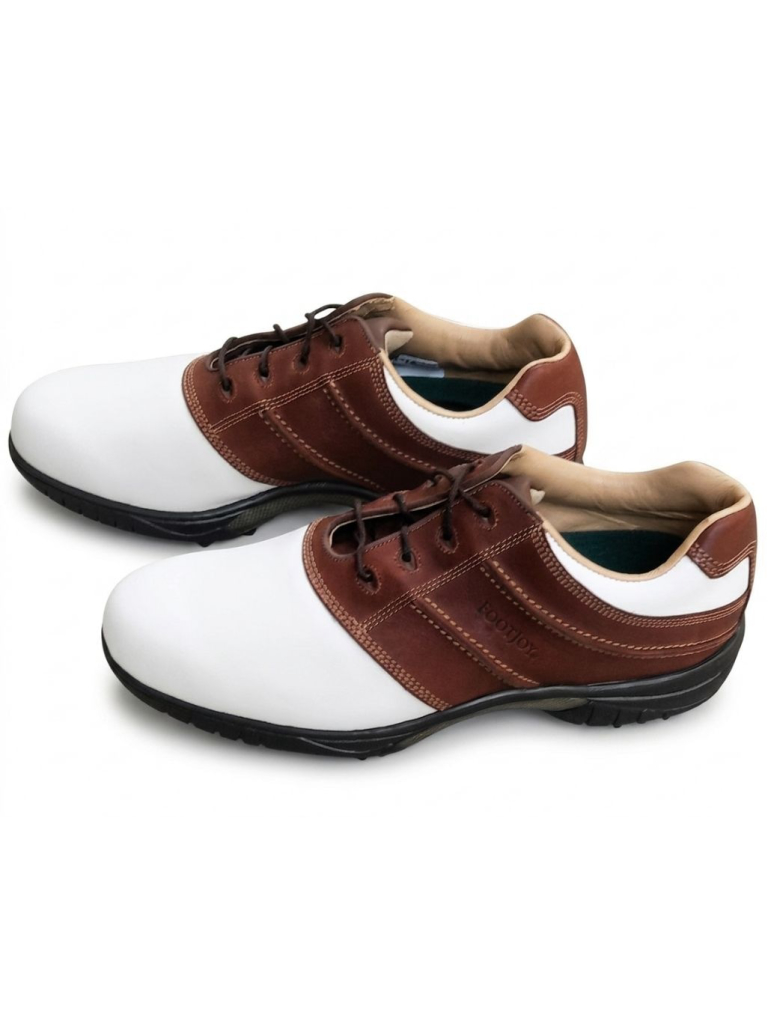 Men's Footjoy Contour Golf Shoes 54246 Size 10.5 White & Brown Saddle Waterproof